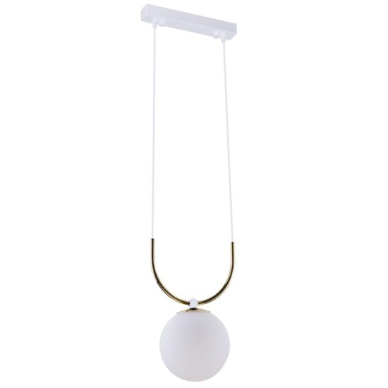 Lustra moderna alba-aurie, abajur din sticla alba, 1xE14/40W, Balos 8163, Amplex
