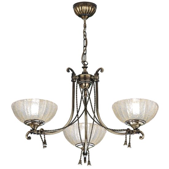 Candelabru clasic, alama patinata, abajururi din sticla, 3xE27/60W, Granada 8313, Amplex