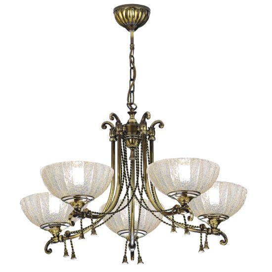 Candelabru clasic, alama patinata, abajururi din sticla, 5xE27/60W, Granada 8315, Amplex