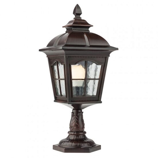 Stalp exterior negru antichizat abajur sticla 1xE27/70W, York 9652 Redo