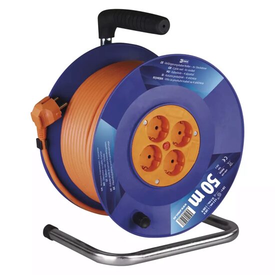 Prelungitor derulator portocaliu cu 4 prize, 50ml, tip Schuko (CP), Emos P09250