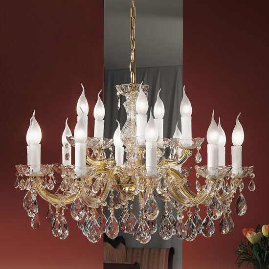 Candelabru clasic auriu semicristale 15xE14/40W, Marie Claire LU 2243/10+5 Gold Orion