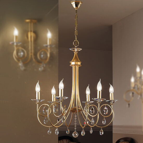Candelabru modern cristal auriu 6xE14/40W, Giada LU 1670/6 Gold-matt Orion