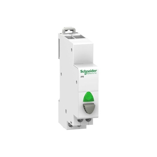 iPB buton gri, 1NO, indicator luminos verde, 110-230V c.a., Schneider Electric ACTI9 A9E18036