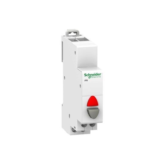iPB  buton gri, 1NC, indicator luminos rosu, 12-48V c.a., Schneider Electric ACTI9 A9E18039