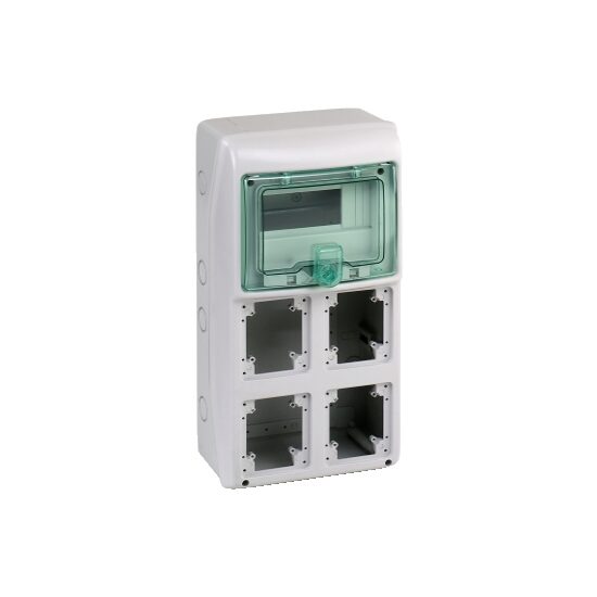 Cofret pentru prize electrice IP65, 8 module, 4 deschideri, Schneider Electric KAEDRA 13179