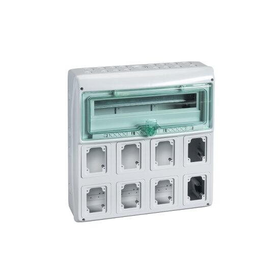 Cofret pentru prize electrice IP65, 19 module, 8 deschideri, Schneider Electric KAEDRA 13182
