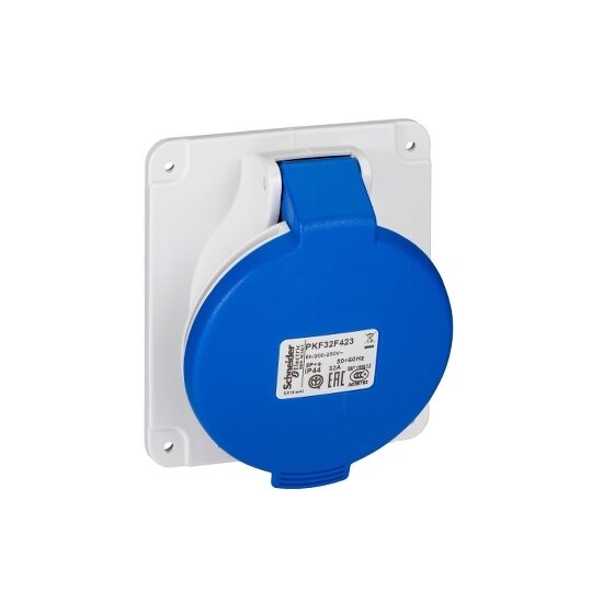 Priza inclinata cu montaj in cofret 32A, 220V, IP44, 3 Poli, Schneider Electric PRATIKA PKF32F423