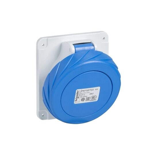 Priza inclinata cu montaj in cofret 32A, 220V, IP67, 3 Poli, Schneider Electric PRATIKA PKF32F723