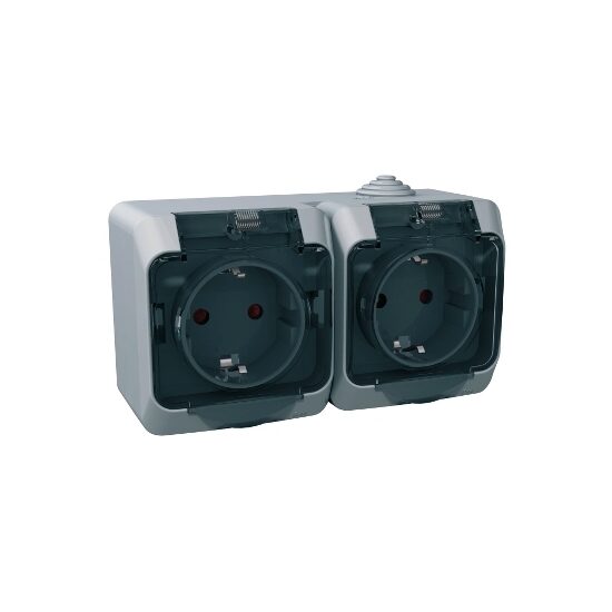 Priza dubla cu impamantare si obturatoare, capac transparent, 16A, gri, Schneider Electric CEDAR WDE000625