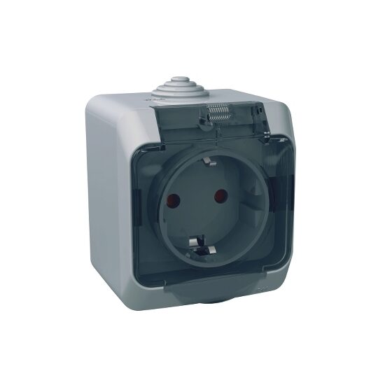 Priza simpla cu impamantare și obturatoare, capac transparent, gri, Schneider Electric CEDAR WDE000643