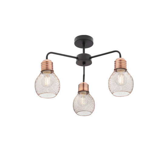 Plafoniera moderna neagra detalii cupru antichizat, Edison 01-1576 Smarter