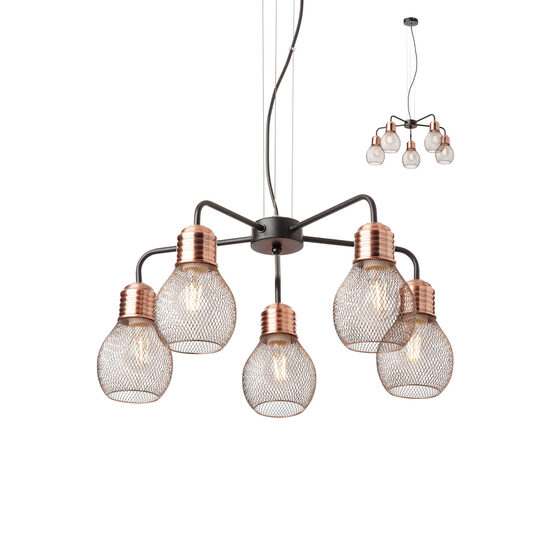Lustra moderna neagra detalii cupru antichizat, Edison 01-1580 Smarter