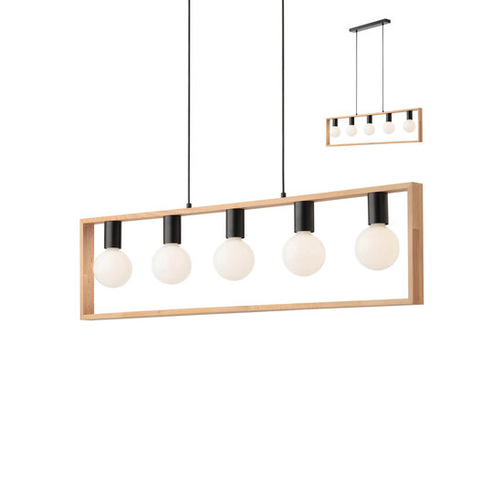 Lustra moderna negru mat si lemn natur fag, Timber 01-1666 Smarter