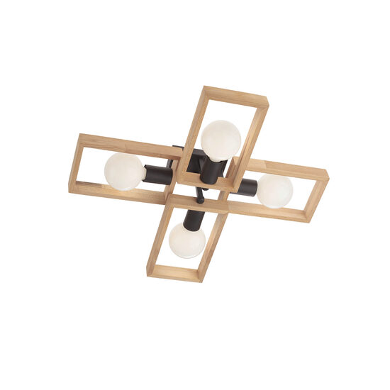 Plafoniera moderna negru mat si lemn natur fag, Timber 01-1969 Smarter