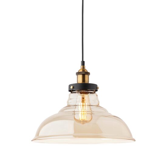 Lustra moderna neagra detalii bronz antichizat abajur ambra, Saville 01-1003 Smarter