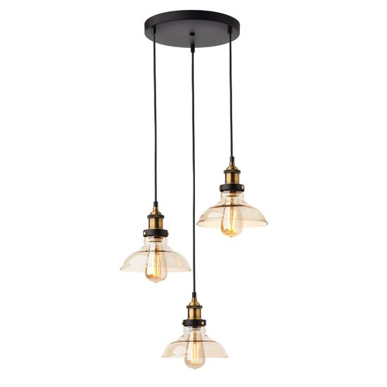 Lustra moderna neagra detalii bronz antichizat abajur ambra, Saville 01-1004 Smarter