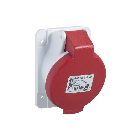 Priza inclinata cu montaj in cofret 16A, 380V, IP44, 4 Poli, Schneider Electric PRATIKA PKF16F434