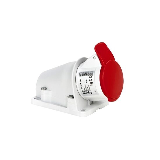 Priza inclinata cu montaj pe perete 16A, 380V, IP44, 4 Poli, Schneider Electric PRATIKA PKF16W434