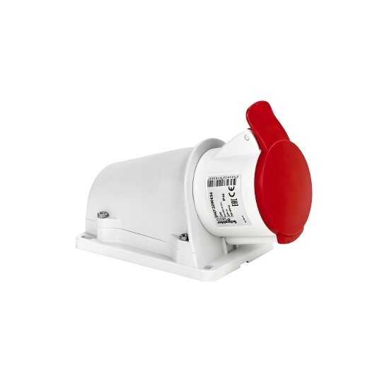 Priza inclinata cu montaj pe perete 32A, 380V, IP44, 4 Poli, Schneider Electric PRATIKA PKF32W434