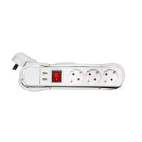 Prelungitor electric alb, 3 prize + 2 USB si intrerupator, cablu 1.5 metri, Adeleq 15-315135