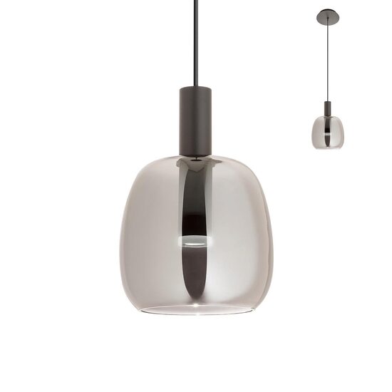 Lustra moderna neagra sticlă fumurie LED 6.6W/470lm/3000K, Candela 01-1820 Redo