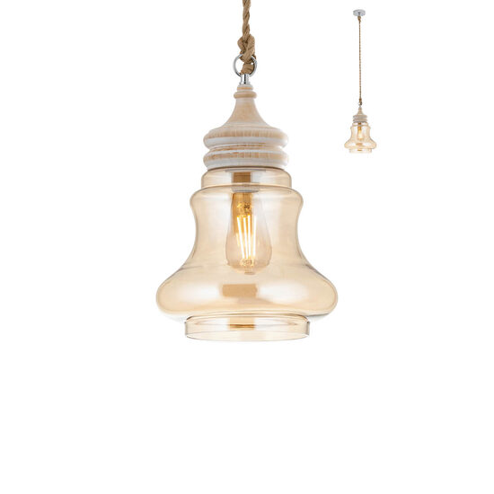 Lustra moderna champagne lemn antichizat 1xE27/42W, Kashi 01-2117 Redo