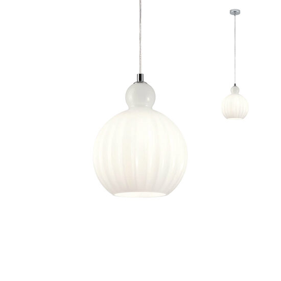 Lustra moderna cromata abajur sticlă alba 1xE14/42W, Plumen 01-2065 Redo