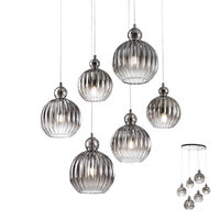 Lustra moderna cromata abajururi sticlă fumurie 6xE14/42W, Plumen 01-2069 Redo