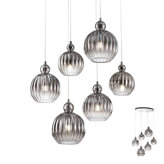 Lustra moderna cromata abajururi sticlă fumurie 6xE14/42W, Plumen 01-2069 Redo