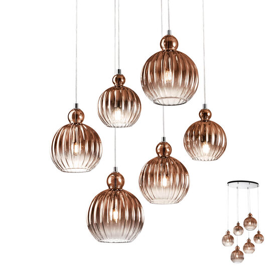 Lustra moderna cromata abajururi sticlă cuprata 6xE14/42W, Plumen 01-2070 Redo