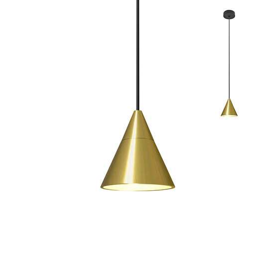 Lustra moderna alamă periată abajur conic LED 7W/720lm/3000K, Eiko 01-2349 Redo