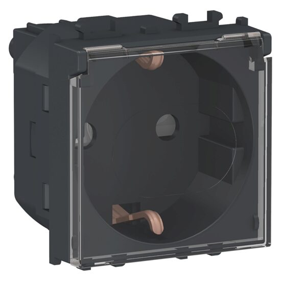 Priza standard German Neagra, cu capac, 2 module, 2P+E, 16A, EASY STYL Schneider Electric, LMR5310003