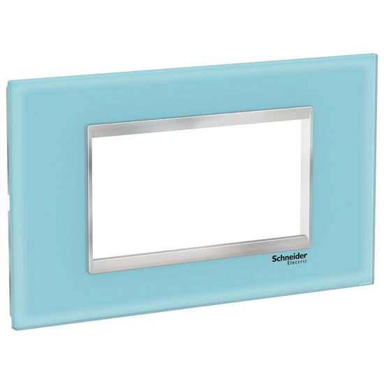 Rama ornamentala sticla Albastru/Crom, 4 module, EASY STYL Schneider Electric, LMR7914038