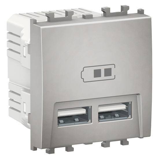 Priza dubla USB de incarcare Argintie, 2 module, EASY STYL Schneider Electric, LMR9910004