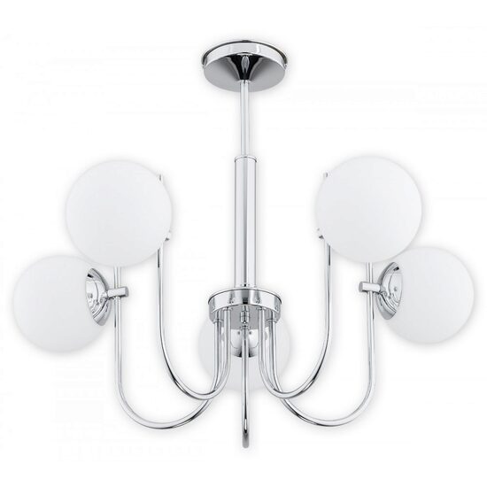 Candelabru modern cromat, abajururi din sticla, 5xE14/40W, Ape O2855 W5 CH, Lemir