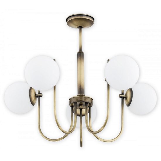 Candelabru modern, alama patinata, abajururi din sticla, 5xE14/40W, Ape O2855 W5 PAT, Lemir