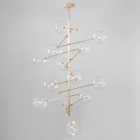 Candelabru modern cu 12 brate din alama masiva si abajururi din sticla suflata, RD 15, B100 SchwungHome