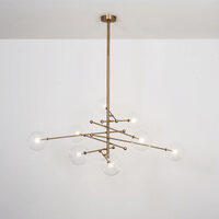 Candelabru modern cu 8 brate din alama masiva si abajururi din sticla suflata, RD 15, B080 Schwunghome