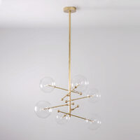 Candelabru modern cu 6 brate din alama masiva si abajururi din sticla suflata, RD 15, B013 SchwungHome