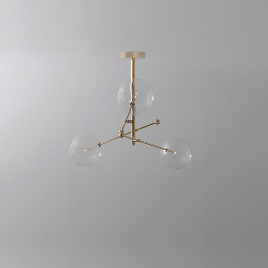 Candelabru modern cu 3 brate din alama masiva si abajururi din sticla suflata, RD 15, B079 Schwunghome