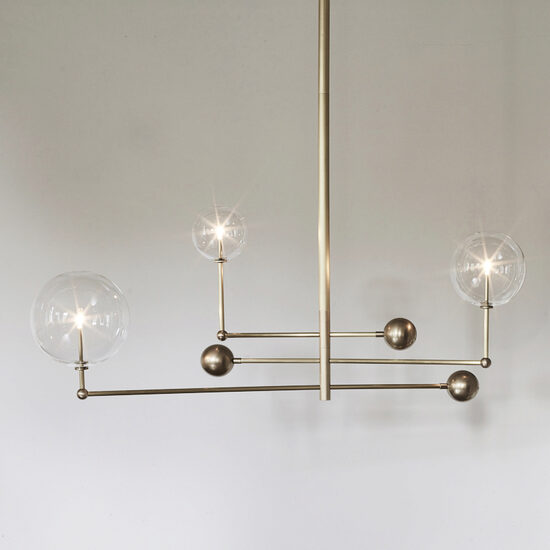 Candelabru modern cu 3 brate mobile din alama masiva si abajururi din sticla suflata, Universe, B061 SchwungHome