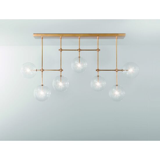 Candelabru modern din alama masiva si abajururi din sticla suflata, Soap B7 LG, B028 Schwunghome
