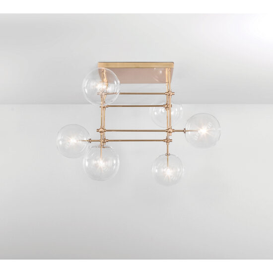 Candelabru modern din alama masiva si abajururi din sticla suflata, Soap 6 DT, B036 Schwunghome