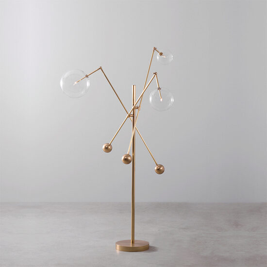 Lampadar modern din alama masiva cu 3 brate mobile si abajururi din sticla suflata, Milan, B070 SchwungHome