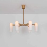Candelabru modern cu 6 brate din alama masiva si abajururi din sticla opal, Odyssey SM, B154 SchwungHome