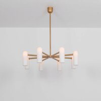 Candelabru modern cu 8 brate din alama masiva si abajururi din sticla opal, Odyssey MD, B155 SchwungHome