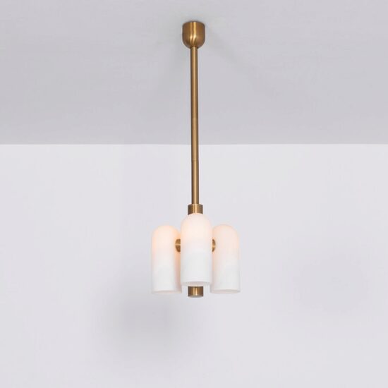 Candelabru modern cu 3 brate din alama masiva si abajururi din sticla opal, Odyssey, B140 SchwungHome