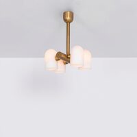 Candelabru modern cu 4 brate din alama masiva si abajururi din sticla opal, Odyssey, B141 SchwungHome