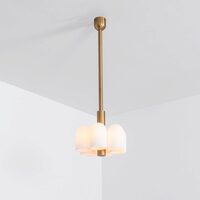 Candelabru modern cu 6 brate din alama masiva si abajururi din sticla opal, Odyssey, B142 SchwungHome